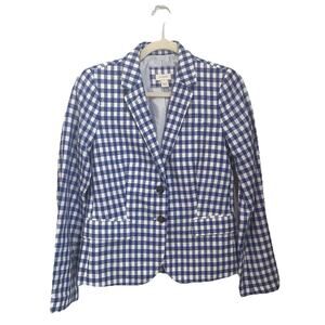 J Crew‎ Womens Gingham Schoolboy Blazer Linen Blend Blue White Preppy Size 4